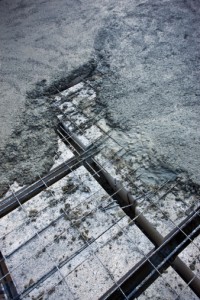 Cement being poured into foundations on a construction site